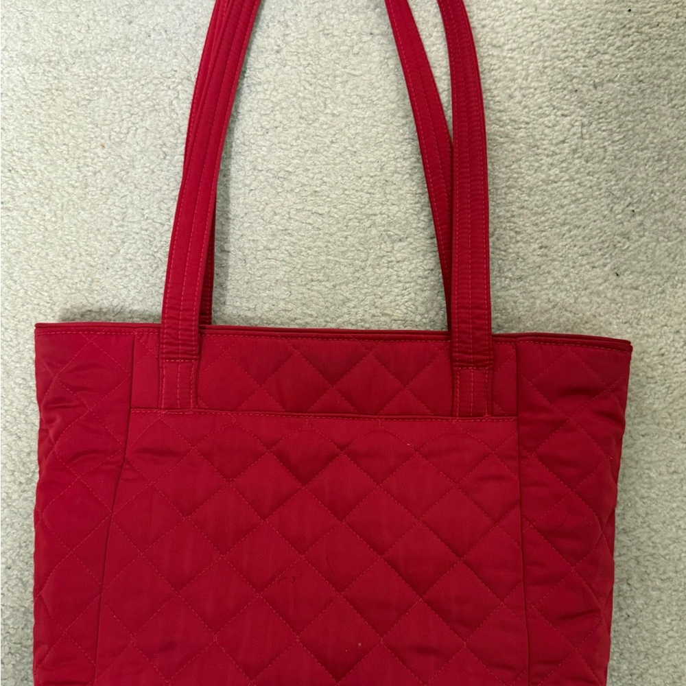 Vera Bradley- Red Quilted Tote Bag with Front Slip Pocket